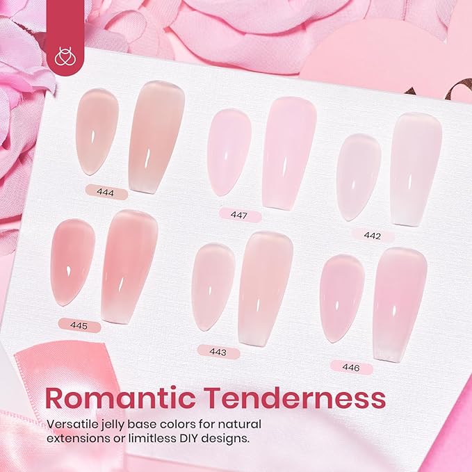 Beetles Poly Extension Gel Nail Kit - 6 Colors Jelly Nude Pink Builder Nail Gel Kit With Slip Solution DIY Home Salon Gift for Women Girls, UV & LED Needed