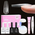Beetles Tipex Lite Nail Tips Kit with Dehydrator & Primer, Long Coffin Full Cover Clear Nails 256PCS 16 Sizes, Mini UV Lamp, 20g Solid Nail Glue, Base & Top Coat, All-in-One Nail Starter Kit