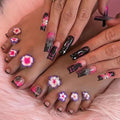 Halloween Press on Toenails Ombre Pink Press on Nails Long Square Fake Nails with Spider Charms Design Black French Tip Fake Toenails Pumpkin Ghost False Nails for Women Girls DIY Manicure 48Pcs