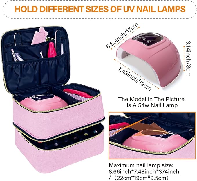 Nail Polish Organizer, Handheld Double Layer Organizer Holds 30 Bottles (15 ml/0.5 floz) with Adjustable Dividers for Nail Polish Small Manicure Lamp Manicure Tools Essential and Travel,Pink