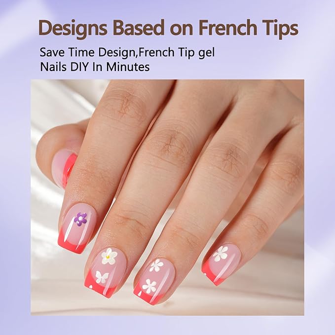 Misssix French Tip Press On Nails, 150Pcs French Gel Nail Tips, Pink Short Square Soft Gel Fake Nails, X-BASIC Tips Starter Kit for Nail Art DIY 15 Sizes