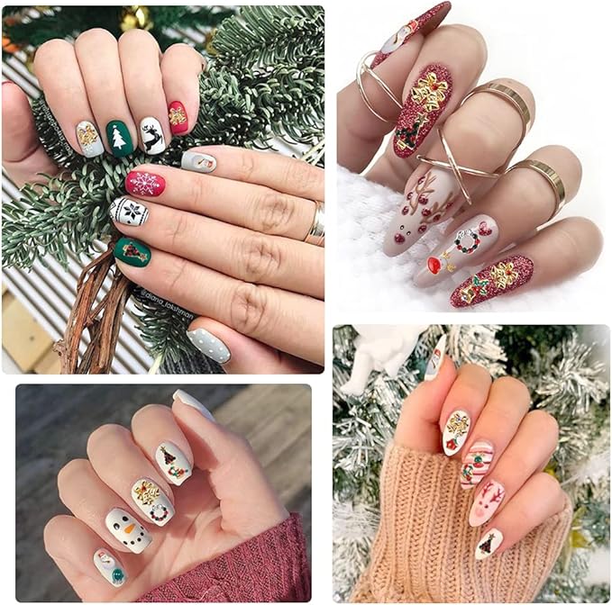 Christmas Nail Charms - 24 Styles/Box Metal Nail Studs, Rhinestones, Crystal, Glitter, Snowflake, Santa, Reindeer DIY Decorations