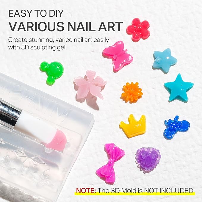 MIZHSE 12 Colors 3D Nail Gel Set, Non-Sticky Sculpting Gel for Nail Art Painting Molding Gels with Sculpture Pen Soak Off U V Sculpting Gels for Home DIY Salon Manicure