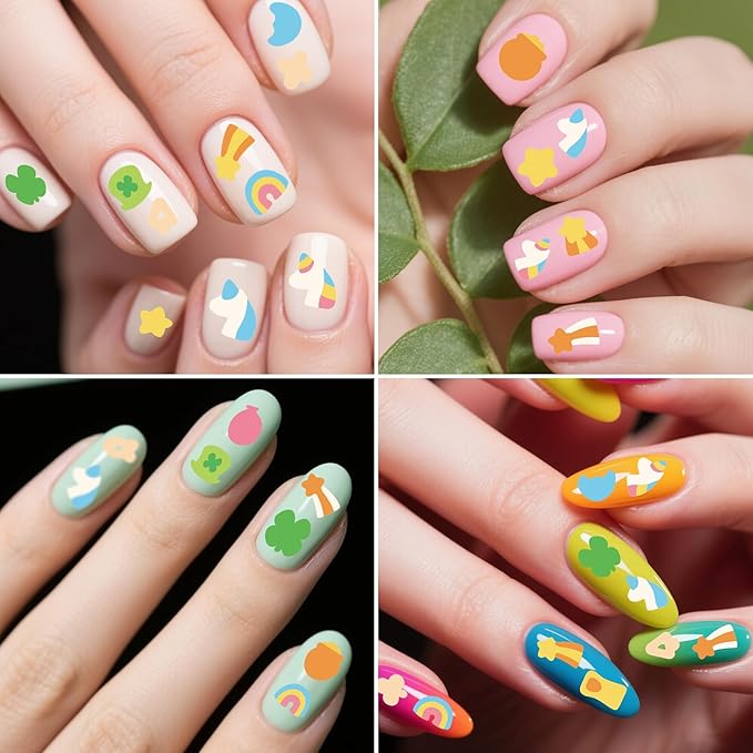 Eartim St Patrick's Day Lucky Charms Nail Sticker - 8 Sheets Unicorn Clover Rainbow Nail Art Sticker Colorful Waterproof Self-Adhesive Decorative Decal for St Patrick's Day DIY Manicure Accessories
