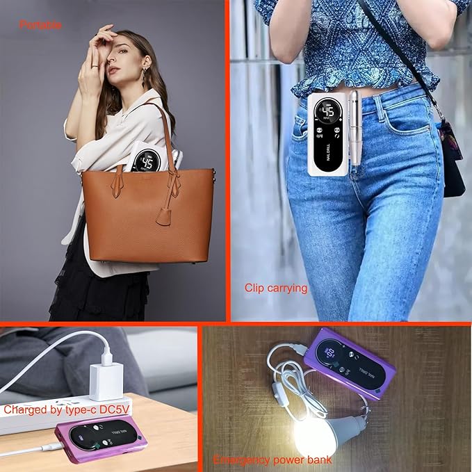 Electric 45000RPM Nail Drill Machine Rechargeable Portable Nail File Electric DIY Nail Drill Kit with Smart LCD Screen for Gel Nail Manicure and Pedicure Reflective Body etc(White)