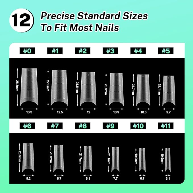JODSONE Short Coffin Press on Flase Nail Tips for Extension Nail Tips Soft Gel Matte Half Cover Clear Gelly Nail Manicure 12 Sizes 360Pcs