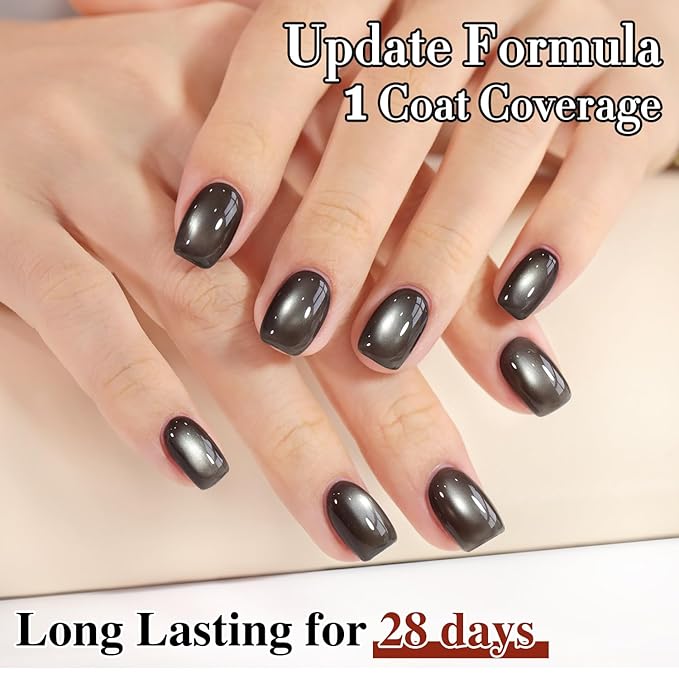 Double Rhythm 15ML Jelly Glass Cat Eye Gel Polish with Magnet Holographic Glitter Shimmer Translucent Sheer Color Salon Soak Off Magnetic Nail at Home (Crystal Black-MC1232)