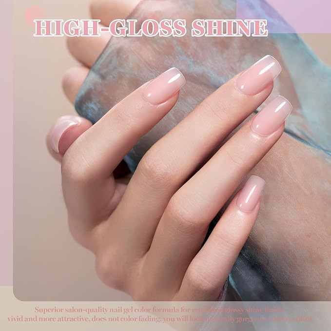 RARJSM Nude Soft Pink Fiber Glass Rubber Base Gel Nail Polish for Repair Broken Nails StrengthenerGel Base Coat Transparent Brush on Building Gel in a Bottle Soak Off UV LED Curing Requires 15ml