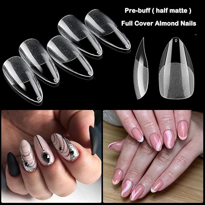 LoveOurHome 600pc Almond Nail Tips Medium Fake Nails Clear Press on Nail Almond Full Cover Short Stiletto Soft Gel Nails Tip Medium Artificial False Fingernails for Gel Acrylic Nail Extension