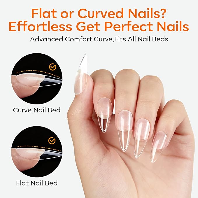 modelones Medium Stiletto Gel Nail Tips, 360pcs Pre-etched Clear Fake Nails Press On Full Cover Half Matte 15 Sizes Acrylic Gel Tips for Extension Salon
