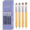 4Pcs French Tip Brush, Double-Ended French Brushes for Nails with Dotting Tool, Clean Up Brush for Gel Nail Polish, Size 10/12/14/16, Acrylic Nail Art Brushes, Manicure Tools for Nail Design-Yellow