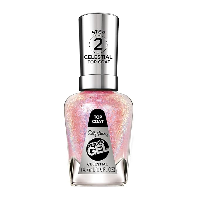 Sally Hansen Miracle Gel Nail Polish Special Effect Top Coat | Salon Quality, Gel-Like Formula, Two-Step System, No UV Light Needed, Long Lasting | 110 Celestial | Sheer Glittery White Nail Polish