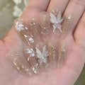 Winter 3D Butterfly Press on Nails Long Almond False Nails Press Ons Christmas White Floral Design Fake Nails Butterfly Stick on Nail Full Cover Acrylic Artificial Nails Gift for Women 24pcs