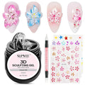 3D Nail Sculpting Gel, Clear Molding Gel for Nail Art Non-Sticky for Extension Carving with Nail Stickers & Silicone Pen Suitable for DIY Manicure Home