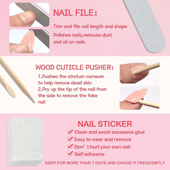 120pc Pink Almond Press on Nails Short Fake Nails Press ons for Women Acrylic Nails Press on Nails&Glue Tabs, Short Pink Press on Nails Almond False Nail Tip Stick on Artificial Fingernail