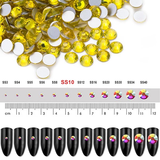 Dowarm 1440 Pieces SS10 Flatback Rhinestones, 2.8MM Flatback Crystal Rhinestones for Craft, Nails, Dance Costumes, Non Hotfix (Citrine/Lemon Yellow)