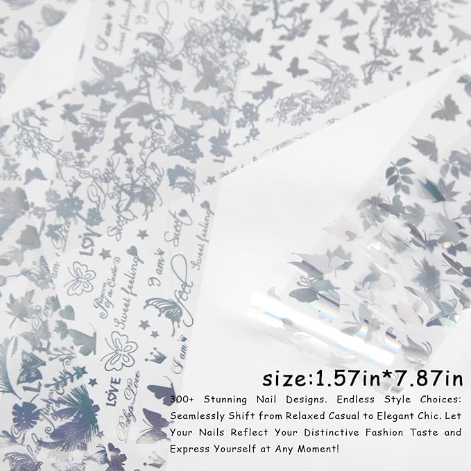 JERCLITY 300 Sheets Nail Foil Transfer Stickers Set Leopard Print Marbling Nail Foils Transfer Nail Art Holographic Laser Design Foil Sheets for Women Girls