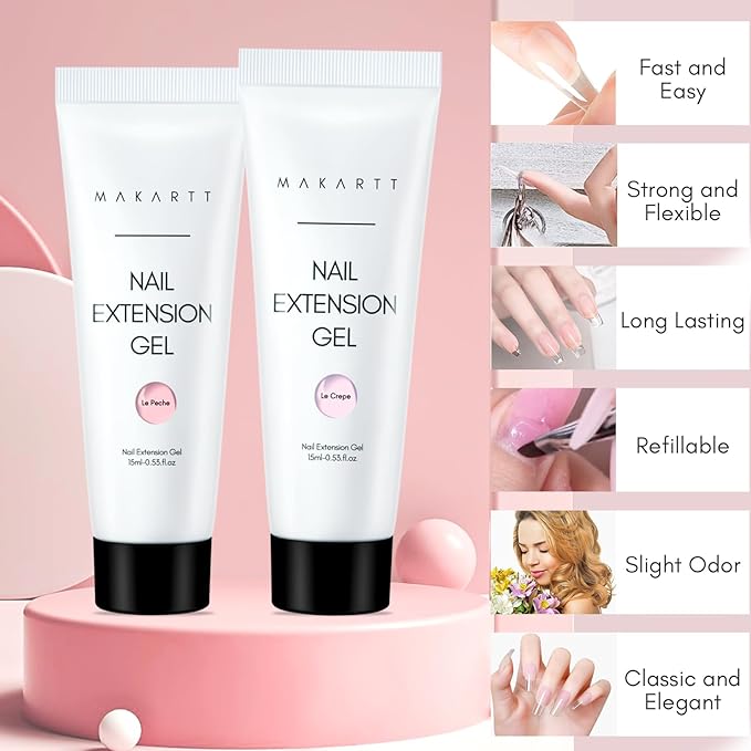 Makartt Poly Nail Gel Kit, 6 Pcs Clear Pink White Colors Builder for Extension Set, Long Lasting Hard Gel for Nails Strengther, All in One Nail Thickening Solution Kit Salon Home French Manicure