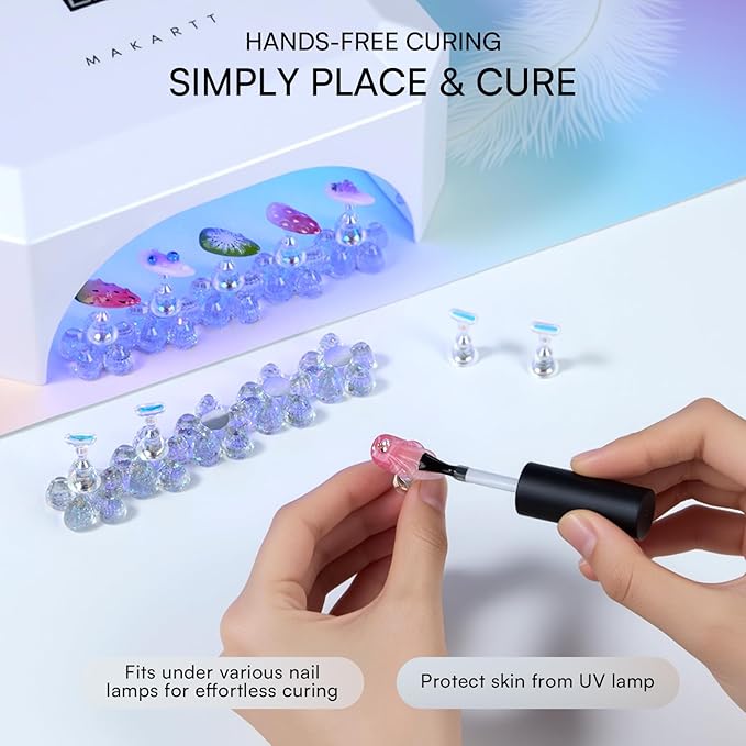 Makartt Nail Stand: Clear Nail Holder for Painting Nails DIY, Magnetic Press on Stand for Art Display Practice, Clear Glitter Flower Fake Holder for Home Salon with Reusable Adhesive Putty