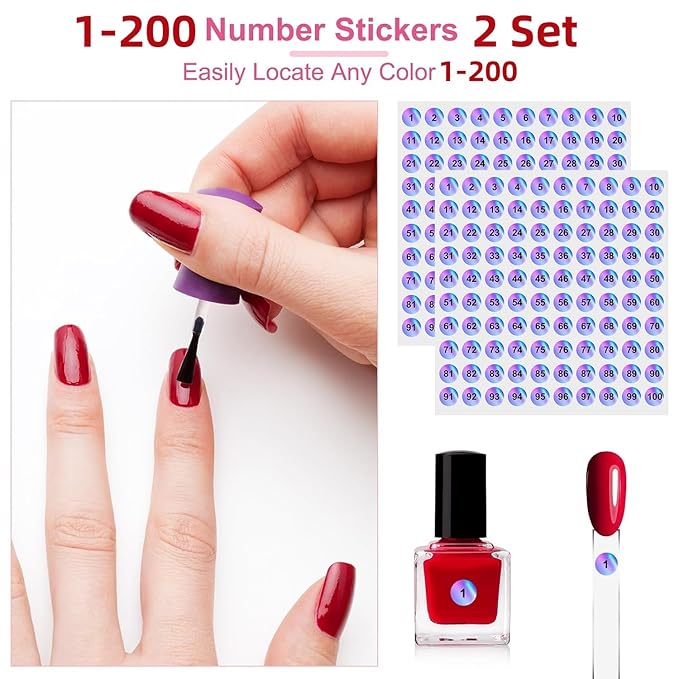 200PCS Clear Swatches for Nail Polish with Number Stickers, Oval Nail Swatches Nail Color Display Sticks for Gel Polish, Nail Art Practice Tips for Technicians & DIY Salon Use