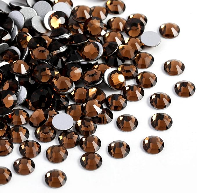 Beadsland 288pcs Flat Back Crystal Rhinestones Round Gems for Nail Art and Craft Glue Fix, Smoked Topaz, SS34, 7.1-7.3mm