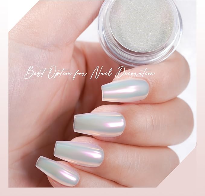 6 Colors Set 0.5g/Jar Chrome Nail Powder Mirror Effect Mermaid Aurora Pearl White Glitter Iridescent Pigment Color Shift Dust Nail Art Decoration
