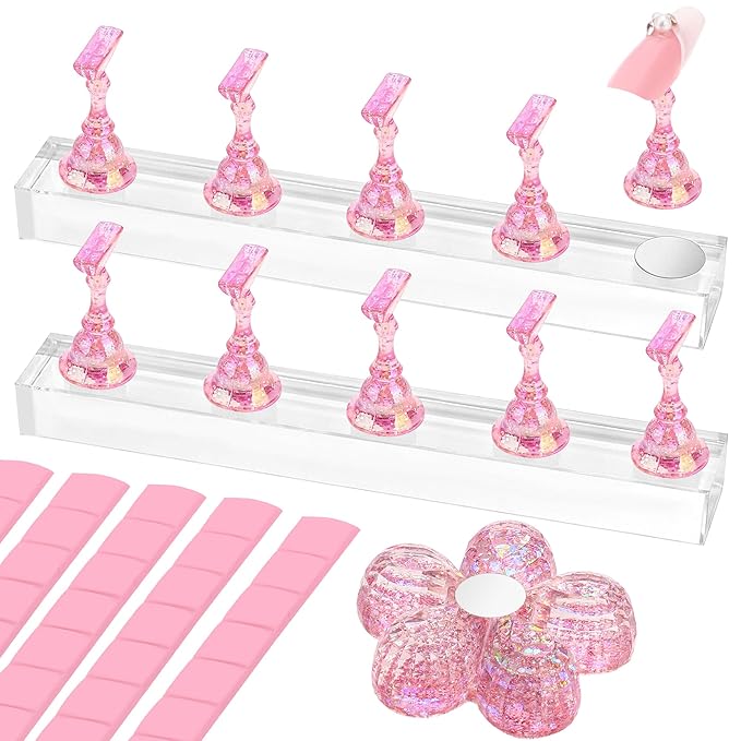 Nail Stand for Press Ons Magnetic Nail Tips Nail Holder for Painting Nails Fake Nail False Nail Design with Reusable Adhesive Putty Practice Nail Art Tools for Home Salon DIY Beginner Supplies