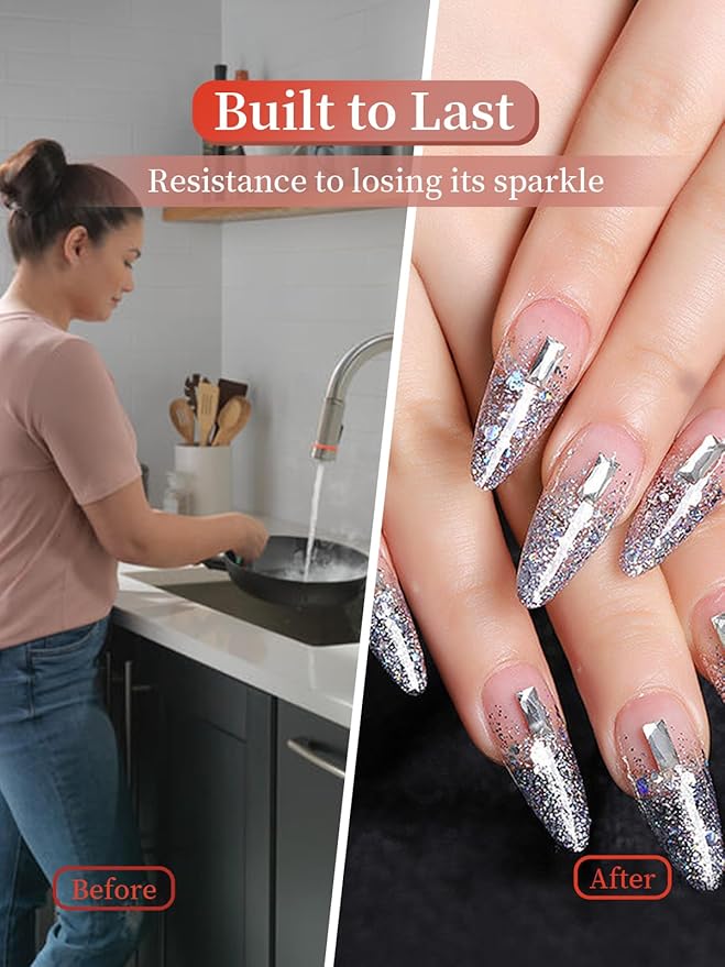 6080PCS White Rhinestones for Nails, Nail Art Rhinestone Kit, Silver Gems Flatback Crystals Diamonds for Nail Art Design, Mix Sizes Nail Charms and Gems(Tweezers Included)