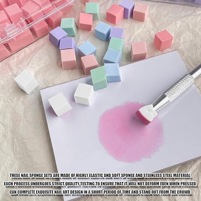 100pcs Nail Sponges for Ombre,Ombre Nail Brush With Grabbing Pen and Stainless Steel Mixing Stick,Soft Nail Art Sponges,Nail Design Tools for Professional and Beginner Manicure Salon (Mix Color)