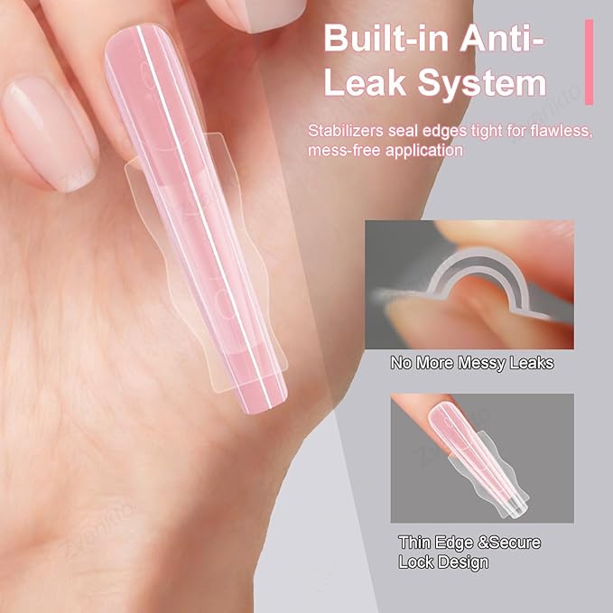 Sandwich Nails Dual Forms 180Pcs Long Coffin Shape, Nail Extension Forms with 15 Sizes, Reusable Plastic Nail Mold for Builder Gel & Poly Gel, No Paper Form Needed, Salon & Home DIY Nail Art
