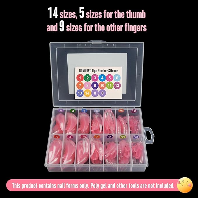 NOVO OVO Halloween Curved Stiletto 3D PINK Nail Dual Forms for Poly Gel Extension of Eagle Claw, XL XXL Hawk Curve Sculptural Acrylic Nails, Reusable Molds Nail Art Design 280 Pcs 14 sizes
