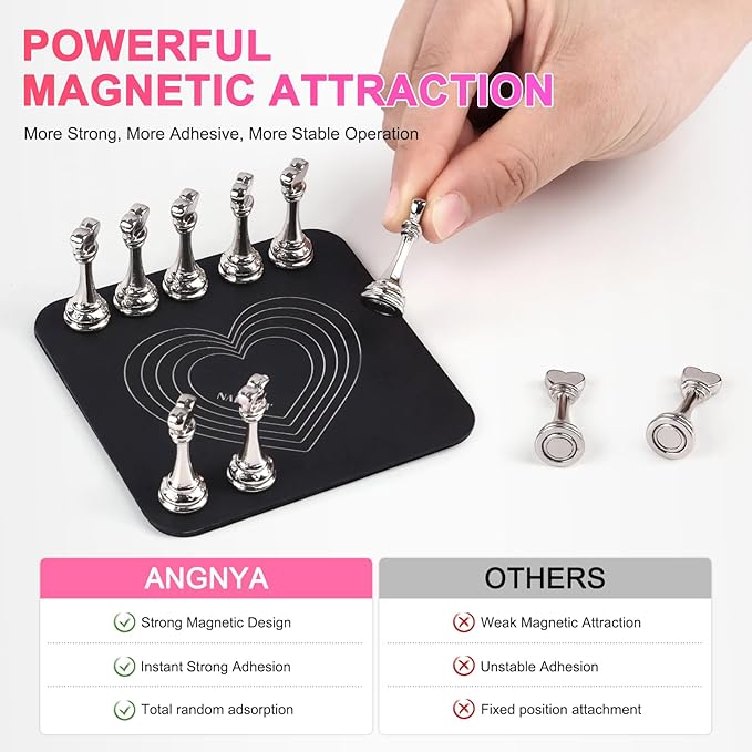 ANGNYA Nail Stand for Press Ons, Fake Nail Holder for Painting Nails, Super Magnetic Base for Painting Display Holder with Reusable Adhesive Putty for Home DIY Salon Supplies
