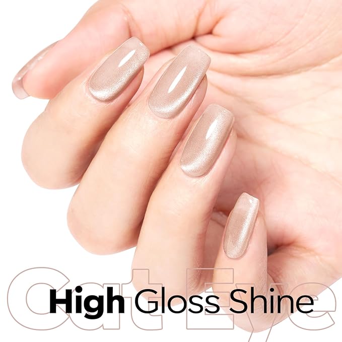 modelones Cat Eye Gel Nail Polish Nude Gel Polish Glass Shimmer Glitter with Magnet Silk Cat Eye Holographic Reflective Soak Off LED Valentine Nail Art Manicure 15ML
