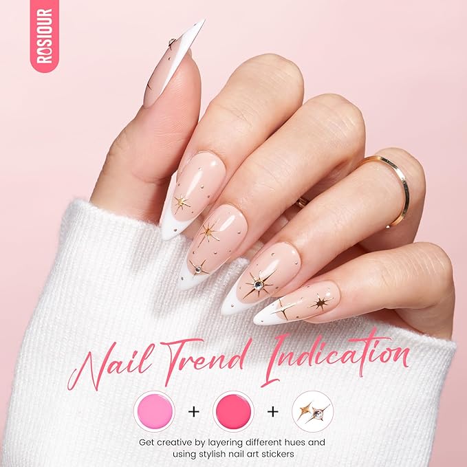 TPO and HEMA Free Gel Nail Polish Kit with U V Light - White Nude Light Pink at Home Gel Manicure Kit with Base & Top Coat Chrome Nail Powder - 4 Colors Nail Art Starter Gift for Women Girl