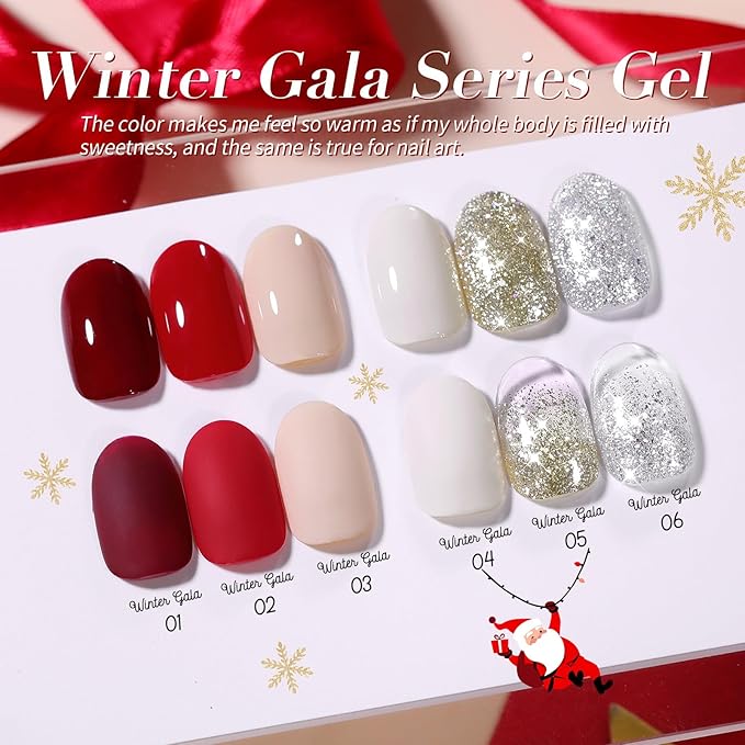 Born Pretty Gel Nail Polish Nude White Red Silver Champagne Gold Glitter Gel Nail Polish Set Classic Daily 6 Colors Nail Gel Kit Soak Off U V Nail Gel Polish Nail Art Home DIY Manicure