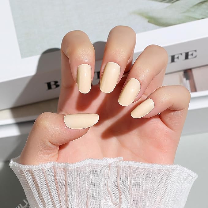 Luxbon Short Press On Nails Acrylicwith No-Cure Nail Glue and Tool Kit – Rounded Soft Gel Tips 25-30pcs Full Size Set, Reusable Fake Nails for Women, Stick On Nails, Fit Perfectly & Natural, Nude