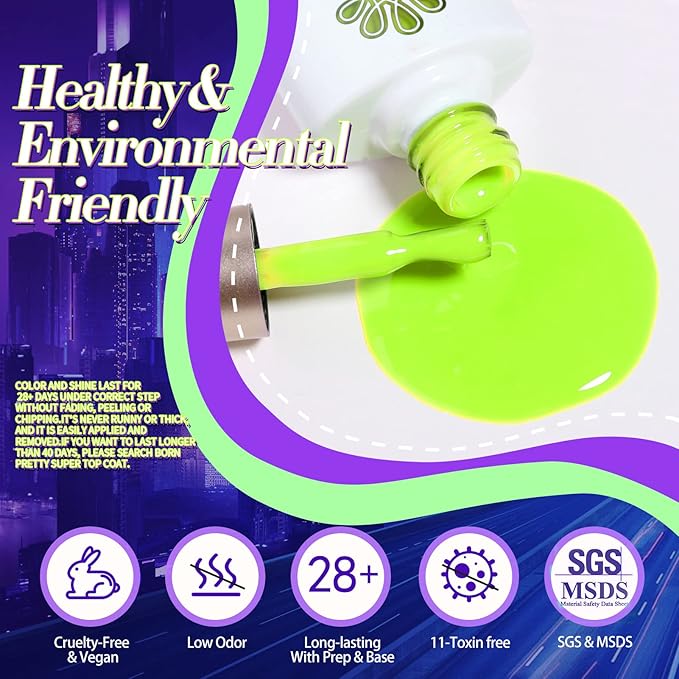 Born Pretty Neon Gel Nail Polish Set 6 Colors Spring Summer Luminous Glow in Dark Gel Polish Fluorescent Orange Hot Pink Blue Yellow Green Purple Gel Nail Polish Set 7ML