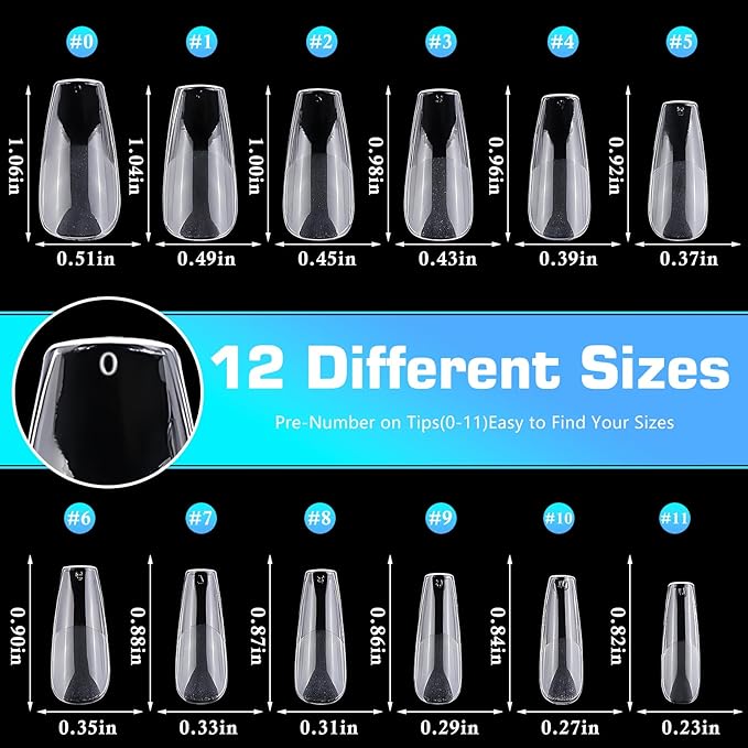 240pc Coffin Gel Nail Tips Medium Fake Nails for Press on Nails Clear Acrylic Nails Tips, 12 Size Full Cover Nail tips Coffin Soft Gel Nail Tips False Nails Extension Artificial Fingernail