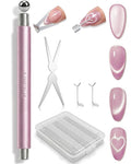 4-Piece Cat Eye Magnet Set with Case – Heart-Shaped & French-Shaped Magnets for Nail Art, Cat Eye Magnet Art Tool, 3-in-1 Magnetic Pen for Salon Professionals & Home DIY, Pink