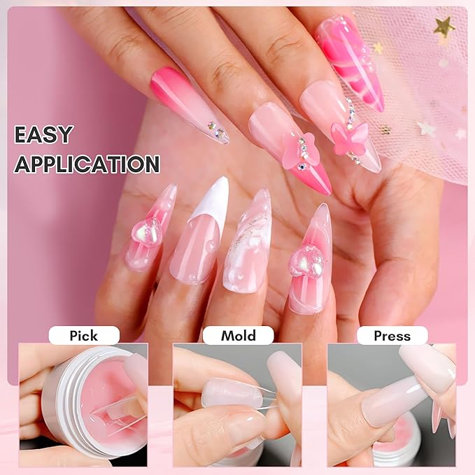Makartt 3D Sculpting Gel: 3D Gel Nail Art Non-Sticky Carving, Multi-Functional Solid Gels Builder for Nails Starter Kit, Clear Nude Pink 4 Colors for Extension, Molding Hard Gels DIY Manicure