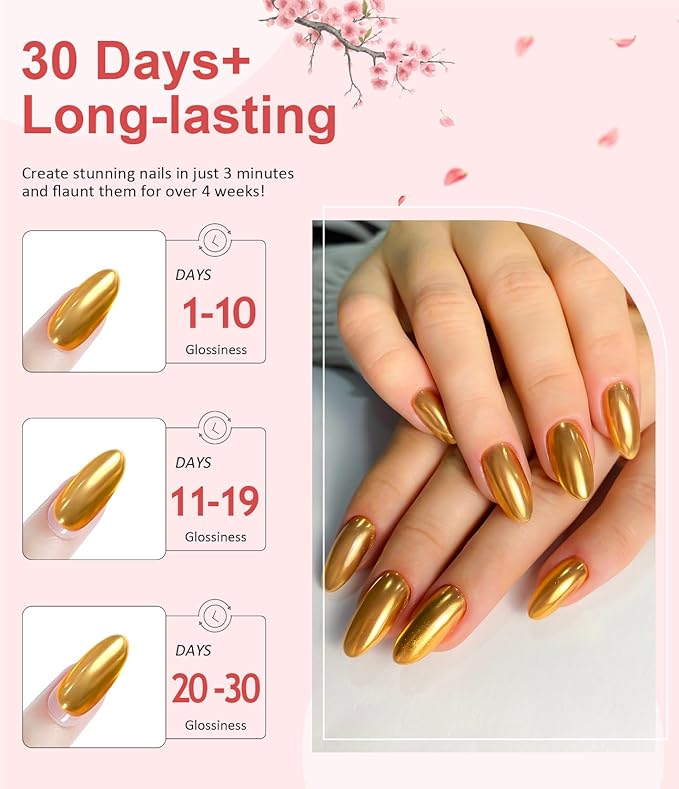 Chrome Nail Powder BISHENGYF -【Fairy Effect】 Gold Chrome Nail Powder Aurora Mermaid White Pearl Pink Chrome Powder for Nails, Metallic Mirror Pigment Glitter Dust for Manicure Decoration DIY