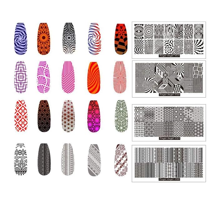 8pcs Nail Stamp Plates + Nail Stamper with Scraper+ 1 Pcs storage bag Nails Art Stamping Plate Scraper Stamper Set Leaves Flowers Animal Template Image (V17-24)