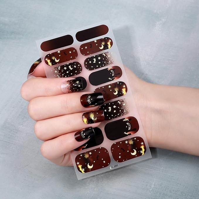 6 Sheets Halloween Nail Wraps Full Stickers Nail Polish Strips, DIY Self-Adhesive Nail Art Glow in The Darkness Decals Pumpkin Bat Ghost Spider with 1 Piece Nail Files for Party Decor (96 Pieces)