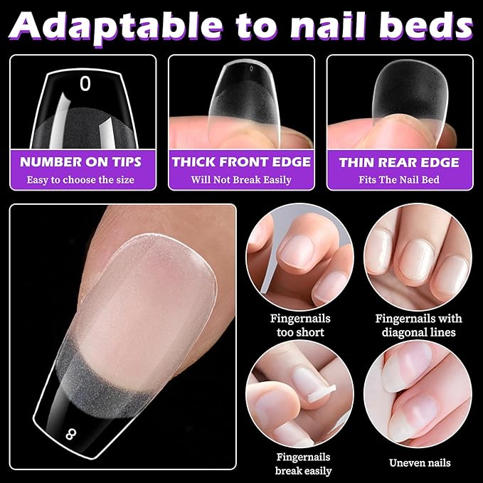 LoveOurHome 360pc Short Coffin Nail Tips Clear Fake Nails, Coffin Gel Nail Tips Full Cover Acrylic Nails Clear Press on Nails Short Ballerina False Nail 15 Sizes Fingernail for Gel Nail Extension