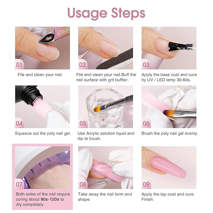 ROSALIND Purple Poly Extension Gel, 80ml/2.7 oz Purple Pink Poly Nail Gel Fall Colors Violet Builder Set for Nail Art Decoration, Nail Thickening Extension Easy to DIY Use at Home Need UV Lamp