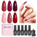 Beetles Red Gel Nail Polish, 6 Colors Burgundy Nude Red Glitter Gel Polish Marvelous Lady Collection Nail Art Design Fall Winter Soak Off Uv LED Nail Polish Manicure DIY Home Salon