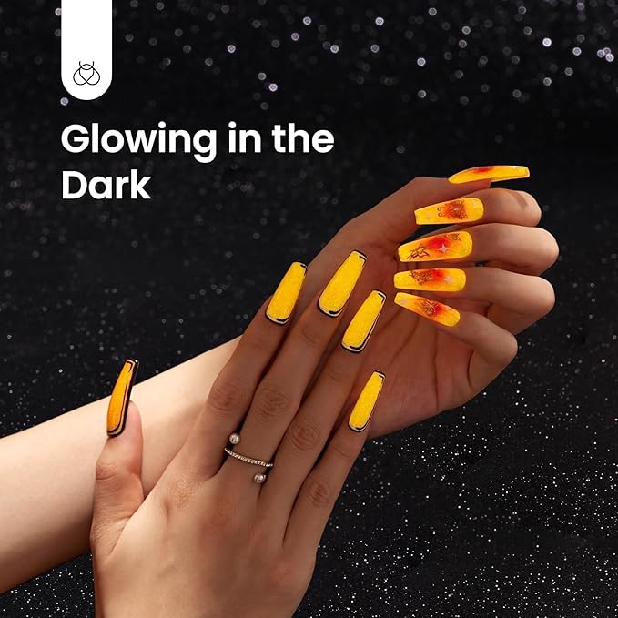 Beetles Gel Nail Polish – Luminous Orange Glow in the Dark Gel Polish, Soak Off Uv LED Nail Lamp Nail Art Manicure Salon DIY Home 0.5Oz