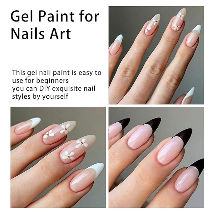 2 Jars Paint Nail Gel, White Black Gel Paint For Nails Art, Gel Polish For French Tip Tool Design For Home Salon DIY Nail Art (White&Black, M)