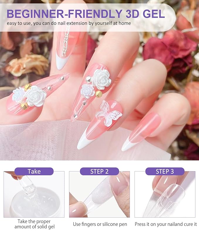 Pearl 3D Nail Gel LEDSUUEI: 30g Solid Nail Glue Gel Non-Sticky Molding Gels for Nails White Sculpting U V LED Soak Off Gels for Carving