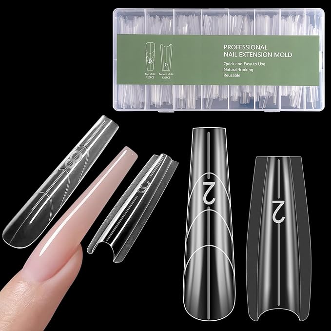 Sandwich Dual Nail Forms: 240PCS Nail Forms for Builder Gel, 15 Sizes Long Coffin Shape for Women Salon Home DIY